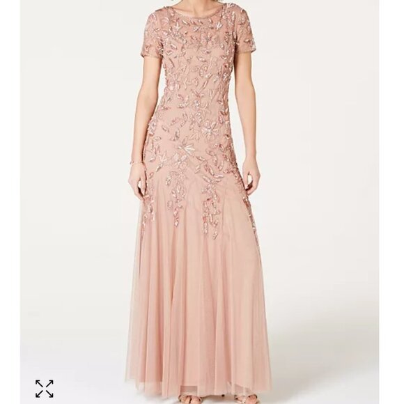 Adrianna Papell Peach Pink Embellished Chiffon Gown - Picture 1 of 10